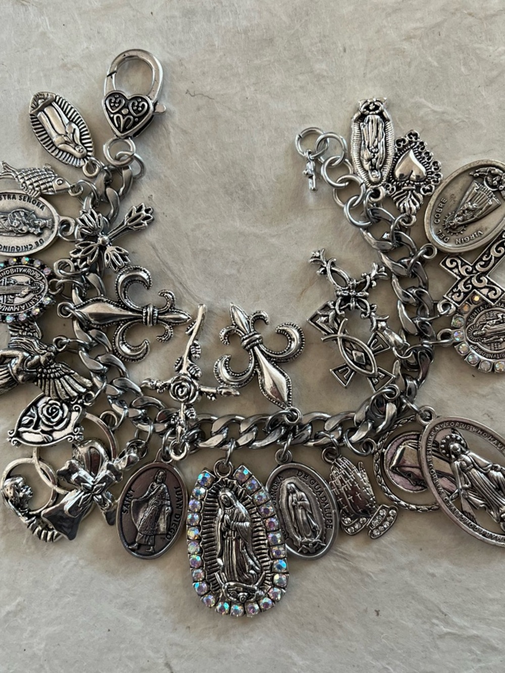 Charm Bracelet, Guadalupe, Saints Crosses Silver Tone Catholic All Saints Day - Picture 10 of 16